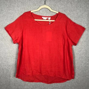 Isaac Mizrahi Top Women 1X Red Linen Shirt Lagenlook Capsule Resort Loose Flowy - Picture 1 of 9