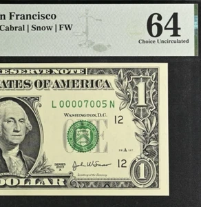 2003A $1 Federal Reserve Note PMG 64 wanted birthday low serial number 7005 - Picture 1 of 3