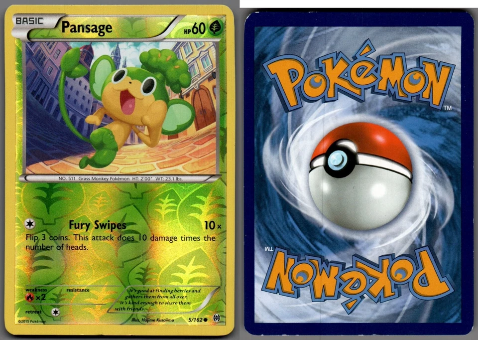 2015 Pokemon, XY BREAKthrough, #5/162 Pansage, Reverse Holo Common - Image 1 of 1