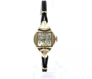 Vintage Ladies BULOVA DIAMOND Dial 10k Gold RGP 21 Jewel USA 6 AM Winding Watch - Picture 1 of 9