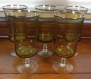 VTG Set of 5 Noritake Rainbow Dark Green Platinum Trim Iced Tea Goblets EUC - Picture 1 of 6