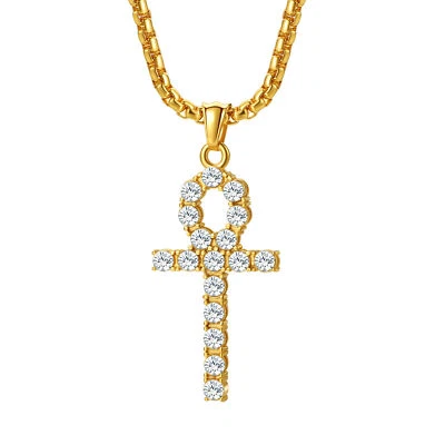 Collar de cadena colgante cruz Iced Ankh enchapado en hip hop circonita cúbica joyería para hombres mujeres Foto 1 de 4