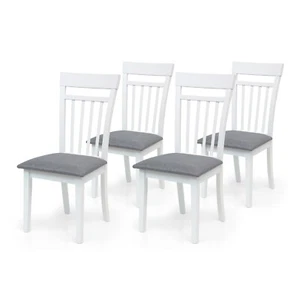 Set of 4 Warm Dining Room Kitchen Chairs Solid Wood in White Finish - Picture 1 of 5