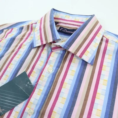 Camisa masculina listrada colorida 7 diamantes média algodão botão para cima nova com etiquetas - Imagem 1 de 4