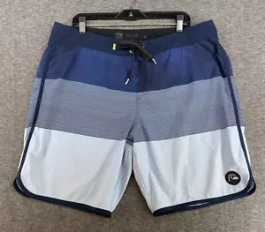 Quiksilver Boardshorts Mens Size 38 Blue Striped Lightweight Swim Trunks - Picture 1 of 15