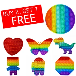 Push Pop Rainbow Silicone Sensory Fidget Toy Pop Bubble Stress Relief - Picture 1 of 30