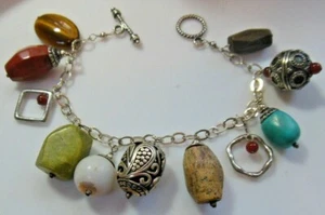 925 Sterling Silber Bettelarmband mit mehrfarbigen Edelsteinen 8" - Bild 1 von 2
