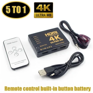 HDMI Switch 4K Splitter 5 Port Selector Switcher Hub IR Remote HDTV 5 In 1 Out - Picture 1 of 8