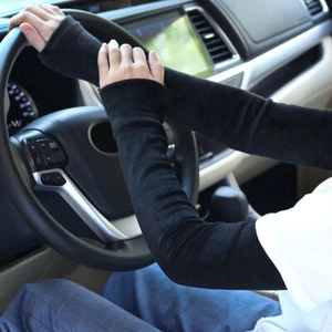 Thick Soft Sleeves Solid Velvet Warm Fingerless Long Arm Cover Winter Coldproof - Picture 1 of 18