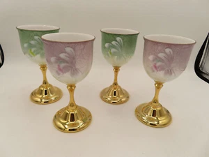 Vtg Set of 4 Saikosha Cloisonne Floral Japanese Wine Goblets HTF - Picture 1 of 14