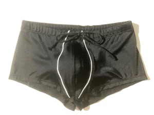 New CALIFORNIA MUSCLE Mens Black Pouch Front Swim Trunk Shorts Sport sz M USA - Picture 1 of 9