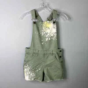 Cat & Jack Paint Splatter Pioneer Sage Green Shortalls Short Overalls Girls' L - Picture 1 of 16