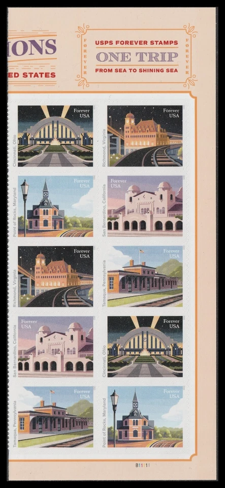 US 5758-5762 5762b Railroad Stations F plate block 10 LR MNH 2023 - Image 1 of 1