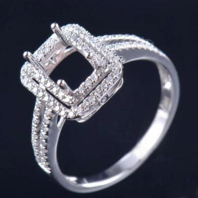 Custom Platinum Semi Mount Ring Emerald Cut 6x8MM Women Natural Diamond Setting - Image 1 of 4