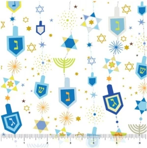 Hanukkah Greetings, Dradle Fabric! 1 yd x 44" Cotton BTY!•White •Same Day Ship! - Picture 1 of 3