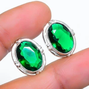 Chrome Diopside Gemstone Handmade 925 Starling Silver Jewelry Stud Earring - Picture 1 of 1