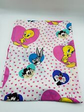Vintage Looney Tunes Pink Hearts Flat Twin Sheet 1994 Bibb Tweety Taz Bugs Bunny