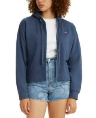 Sudadera con capucha para mujer Levi's azul polar con cremallera talla S semi-corta suelta de gran tamaño Foto 1 de 4