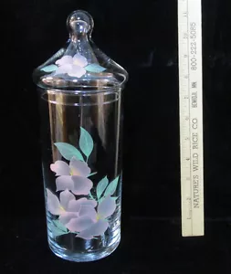 Bote de vidrio pintado a mano diseño floral con tapa boticario rosa verde - Imagen 1 de 3
