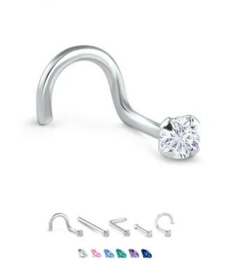 Anillo de nariz de oro blanco o amarillo sólido de 18 quilates tornillo L hueso de flexión 2,5 mm circonita cúbica 22G Foto 1 de 4