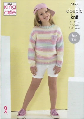 King Cole Beaches Double Knitting Pattern 5425 Round or Boat Neck Sweater 2 - 11