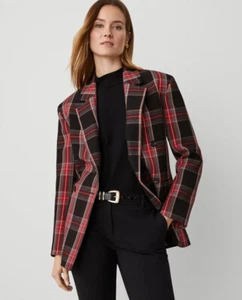 Ann Taylor blazer jacket 14 womens check black red 37516390 pocket button $208 - Picture 1 of 19