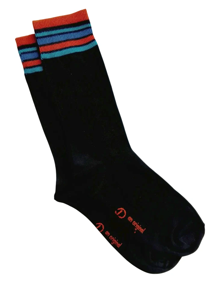 ORIGINAL PENGUIN | Mens Black Random Stripes Socks | One Size UK 7-11 EU 41-46 - Imagem 1 de 1