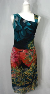 Elana Kattan Dress XS Mesh Fairy Watercolor Floral Art to Wear Boho Ruched Lined - Picture 1 of 7