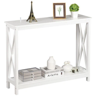 HomGarden 39'' Console Table 2-Tier Entryway Table Sofa Accent Side Table White - Image 1 of 4