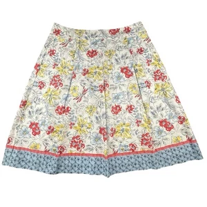 TALBOTS Petites A-Line Skirt Pleats Floral White Red Blue Yellow Knee Lined 10 - Picture 1 of 7