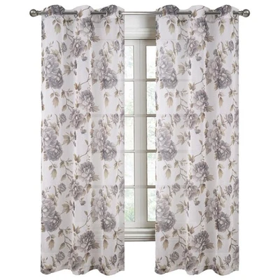 RT Designers Collection Ellie Printed Doily Grom Panel 54" x 95" Silver - Image 1 of 4