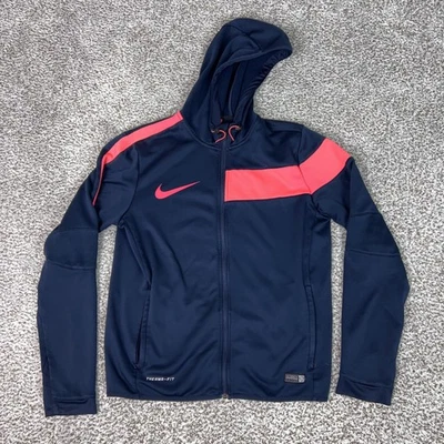 Chaqueta Nike Para Hombre Mediana Azul Marino Rosa Con Capucha Calce Térmico Fútbol Cremallera Completa Calentamiento Deporte Foto 1 de 4