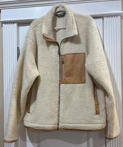 Orvis Herren Creme Fleece Sherpa Jacke Block Lederbesatz Reißverschluss vorne XXL - Bild 1 von 9