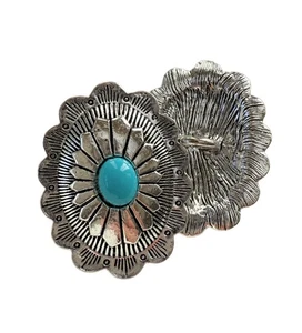 2PC Antiqued Silver Turquoise Metal Buttons Sewing Button with Shank 30x43mm - Picture 1 of 4