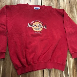 Vintage 90’s HARD ROCK CAFE Chicago Red Embroidered Crewneck Sweatshirt XL USA - Bild 1 von 6