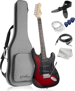 39-Inch Electric Guitar (Red-Black), Full-Size Guitar Kit with Padded Gig Bag, T - Picture 1 of 7