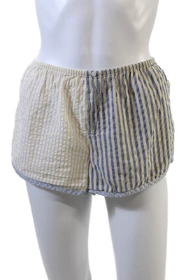 Aerie Womens Cotton Striped Buttoned Elastic Waist Casual Shorts Blue Size M - Image 1 of 4