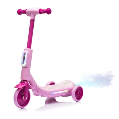 Scooter elétrica infantil brinquedos com luzes piscantes e spray, 3 rodas, rosa - Imagem 1 de 4