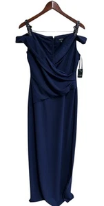 Vestido Ralph Lauren Vestido Formal Talla 10 Azul Fuera del Hombro $210 Nuevo con Etiquetas - Imagen 1 de 10