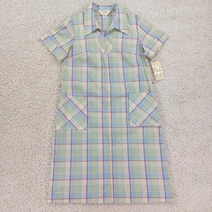 Vintage 60er/70er Jahre Sears Zip & Dash kariertes Damen-Hauskleid Gr. 18 Kurzarm grün - Bild 1 von 6