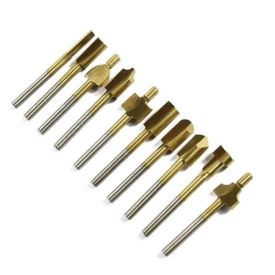 10Pcs 1/8" 3MM Titanium Mini Hss Router Bits Trimmer Shank For Rotary Tool - Image 1 of 4