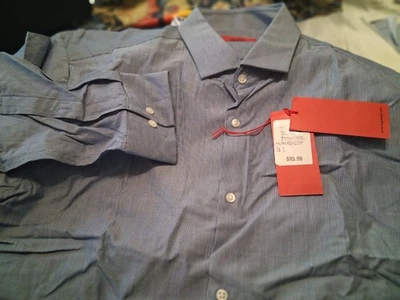 NUOVE ETICHETTE SU HUGO BOSS ABITO CAMICIA CLASSICO BLU RIGHE TUTTO COTONE 16L SLIM COTONE - Immagine 1 di 3