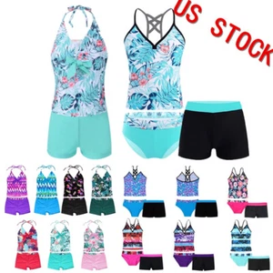 Niños Niñas Tankini Traje de baño Halter Camiseta sin mangas Calzoncillos de natación Conjuntos inferiores Trajes de baño - Imagen 1 de 61