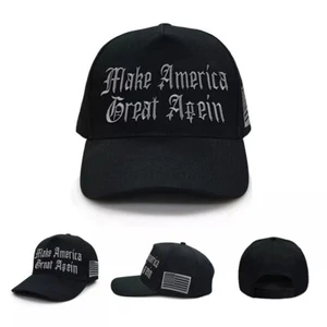 Dark MAGA Hat  Black Trump Cap USA Flag Embroidered Adjustable - Picture 1 of 9