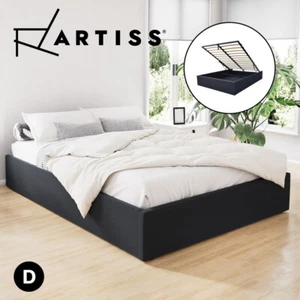 Artiss Bed Frame Double Size Gas Lift Storage Mattress Base Wooden Charcoal TOKI - Picture 1 of 11