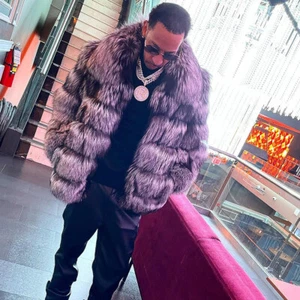 Elegant Men's Real Silver Fox Fur Coats Thick Lapel Jackets Winter Warm Outcoats - Picture 1 of 7