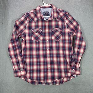 American Eagle Shirt Men's XL Red Blue Plaid Vintage Fit Pearl Snap Long Sleeve