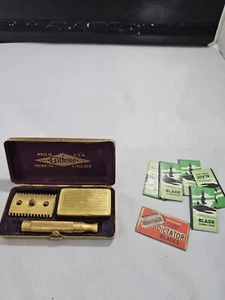 Juego de navaja de seguridad Gillette Old Type DE vintage en estuche de latón - EE. UU. - - Imagen 1 de 9