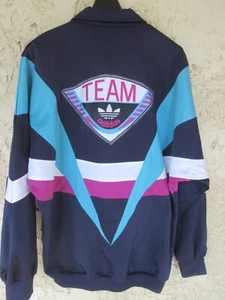 Veste TEAM ADIDAS vintage TREFOIL jacket années 90 sport bleu marine 180 L - Picture 1 of 6