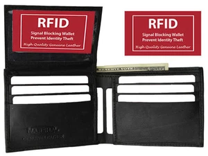 Bloqueo de señal RFID Para hombres Doble Plegable 8 Tarjetas Identificación Crédito Cuero Solapa Top Cartera Negra - Imagen 1 de 9